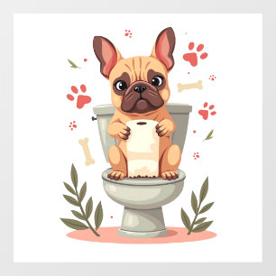 Vintage Angry French Bulldog Holding Toilet Paper  Window Cling