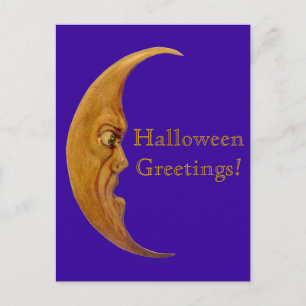 Vintage Angry Moon Halloween Greetings Card