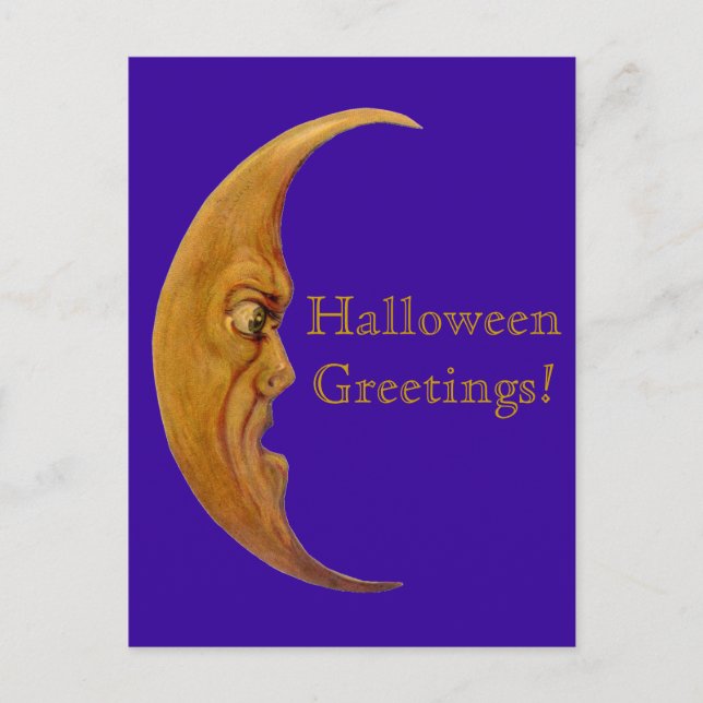 Vintage Angry Moon Halloween Greetings Card (Front)