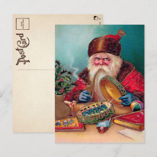 Vintage Angry Smoking Santa Christmas Postcard