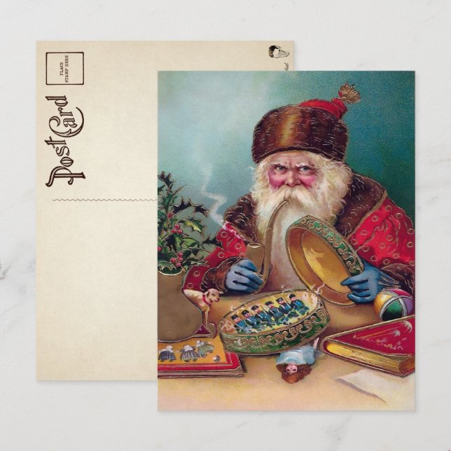 Vintage Angry Smoking Santa Christmas Postcard (Front/Back)