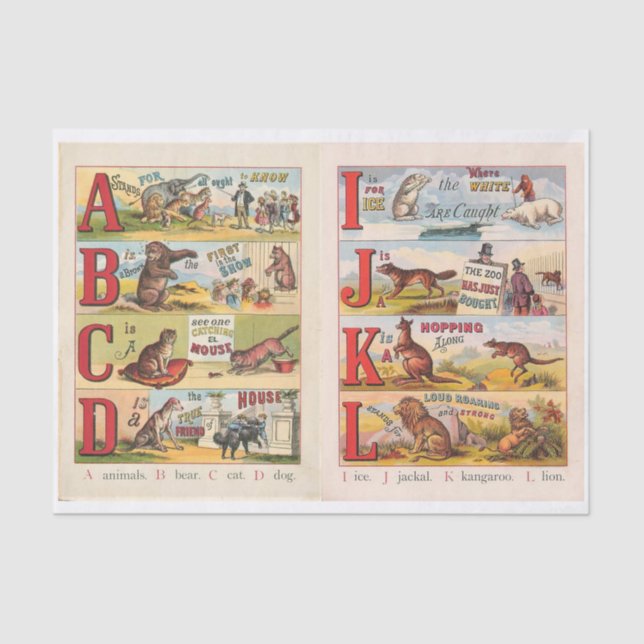 Vintage Animal Alphabet Illustrated Book Tissue Paper (Front)