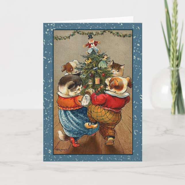 Vintage Animal Christmas Greeting Card (Front)