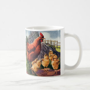 Vintage Animals, Chicken with Baby Chicks on Farm Coffee Mug