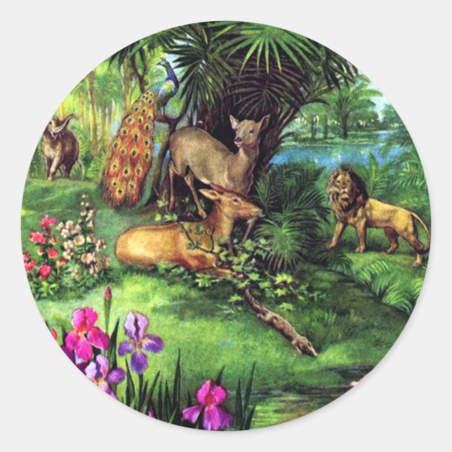 Vintage Animals Classic Round Sticker (Front)