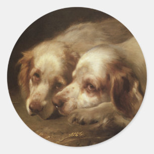 Vintage Animals, Cute Pet Spaniel Puppy Dogs Classic Round Sticker