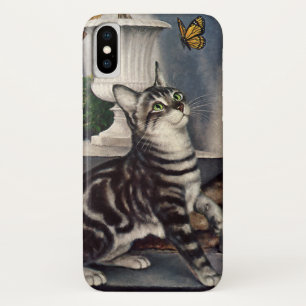 Vintage Animals, Cute Tabby Cat snd Butterfly iPhone X Case
