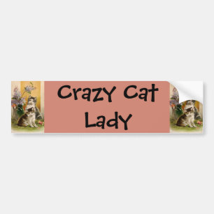 Vintage Animals, Cute Victorian Cats and Flowers Bumper Sticker