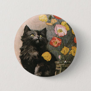 Vintage Animals, Cute Victorian Kitten and Flowers 6 Cm Round Badge