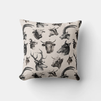 Vintage Animals Deer Cows Oxen Antelope Stag Throw Cushion