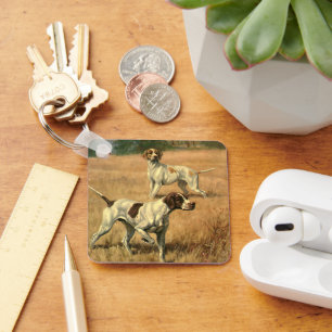 Vintage Animals, English Pointer Hunting Dogs Key Ring