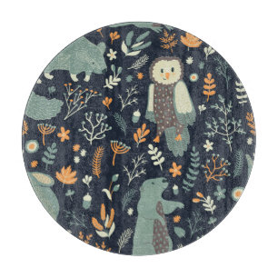 Vintage Animals Floral Seamless Texture Cutting Board