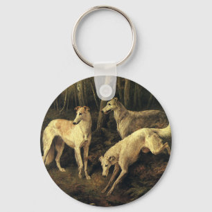 Vintage Animals, Greyhound Dogs in the Forest Key Ring