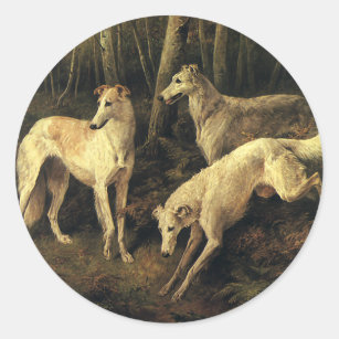 Vintage Animals, Greyhound Hunting Dogs in Forest Classic Round Sticker