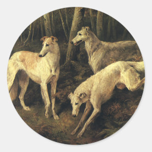 Vintage Animals, Greyhound Hunting Dogs in Forest Classic Round Sticker