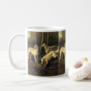 Vintage Animals, Greyhound Hunting Dogs in Forest Coffee Mug