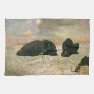 Vintage Animals, Grizzly Bears by Albert Bierstadt Tea Towel