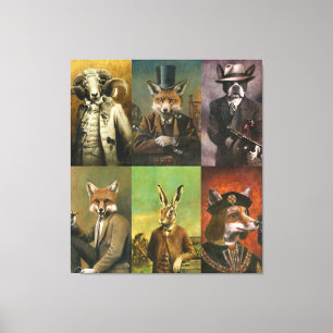 Vintage Animals In Clothes Montage Canvas Print