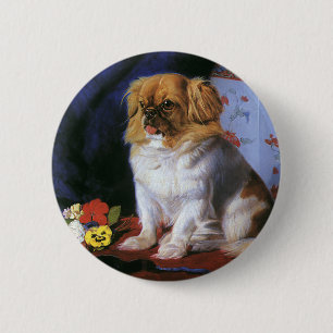 Vintage Animals, Toy Pekingese Puppy Dog 6 Cm Round Badge