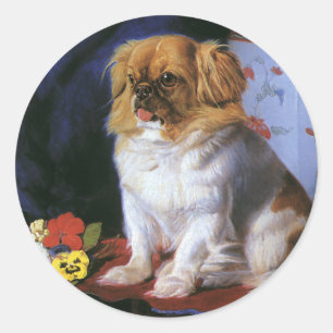 Vintage Animals, Toy Pekingese Puppy Dog Classic Round Sticker