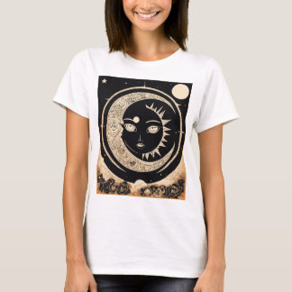 "Vintage Anime Cartoon Black Sun and Moon Iconogra T-Shirt