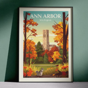 Vintage Ann Arbor Michigan Poster