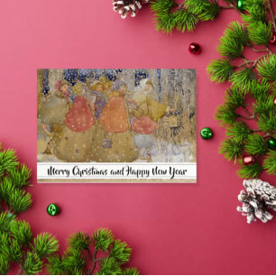 Vintage Annie French "Christmas Caroling "  Foil Greeting Card