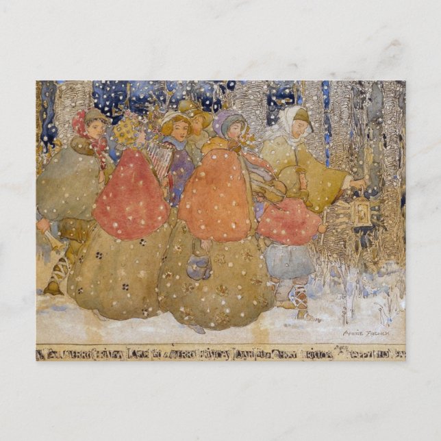 Vintage Annie French "Christmas Caroling "  Postcard (Front)