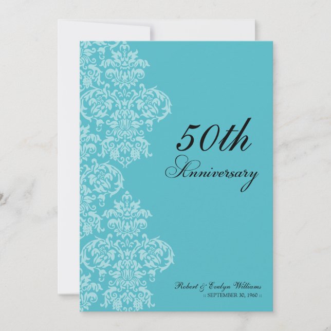 Vintage Anniversary Party Custom Invitation (aqua) (Front)