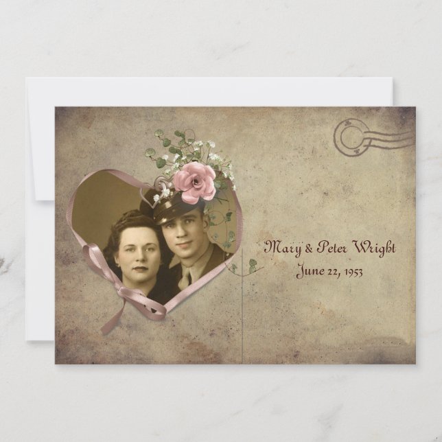 Vintage Anniversary Postcard Open House Invitation (Front)