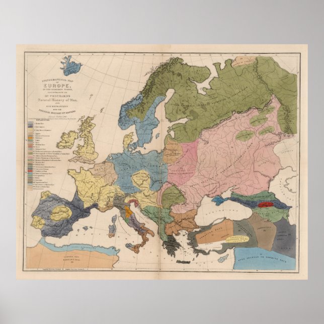 Vintage Anthropological Map of Europe (1861) Poster (Front)