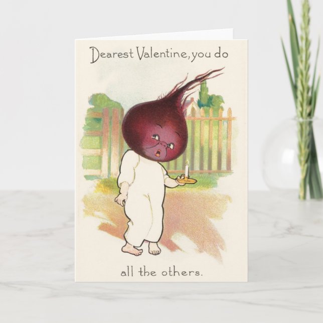 Vintage Anthropomorphic Beet Valentine Holiday Card (Front)