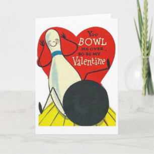 Vintage Anthropomorphic Bowling Valentine Holiday Card