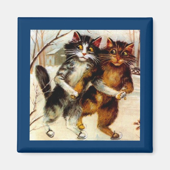 VINTAGE ANTHROPOMORPHIC SET OF SKATING CATS MAGNET (Front)
