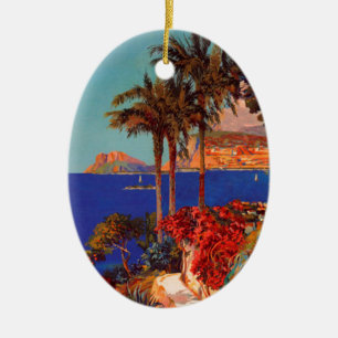 Vintage Antibes Cote D'Azur Travel Ceramic Tree Decoration