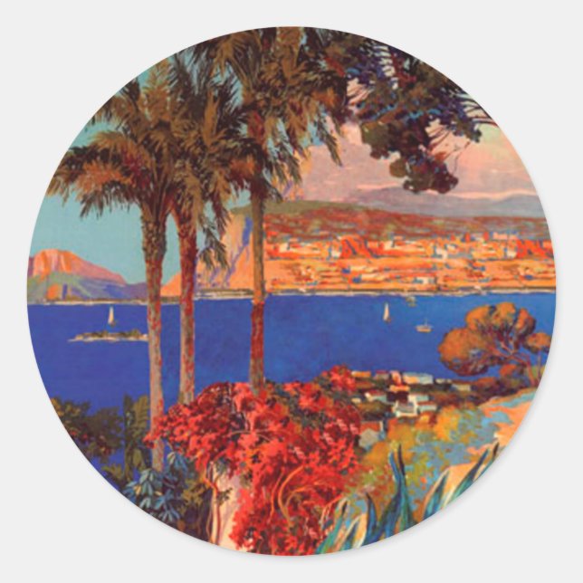 Vintage Antibes Cote D'Azur Travel Classic Round Sticker (Front)