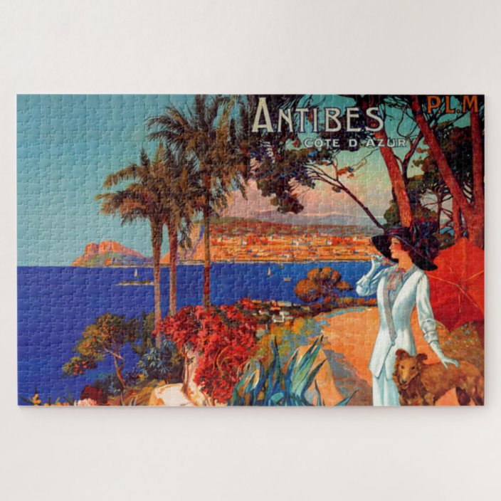 Vintage Antibes Cote D'Azur Travel Illustration Jigsaw Puzzle Zazzle