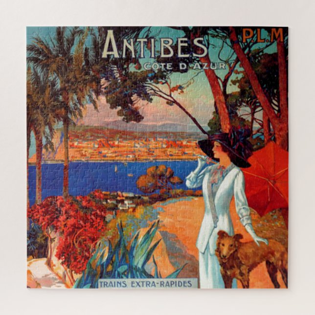 Vintage Antibes Cote D'Azur Travel Illustration Jigsaw Puzzle (Vertical)