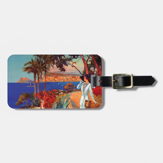 Vintage Antibes Cote D'Azur Travel Luggage Tag (Front Horizontal)