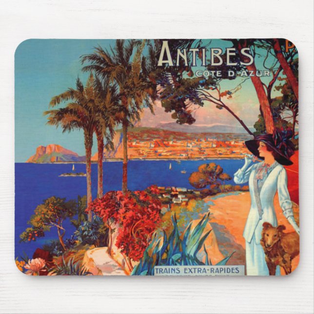 Vintage Antibes Cote D'Azur Travel Mouse Mat (Front)