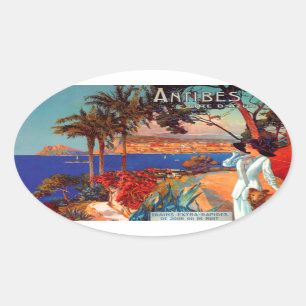 Vintage Antibes Cote D'Azur Travel Oval Sticker