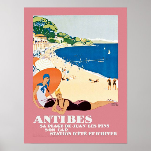 Vintage Antibes France Beach Vacation Travel Poster (Front)