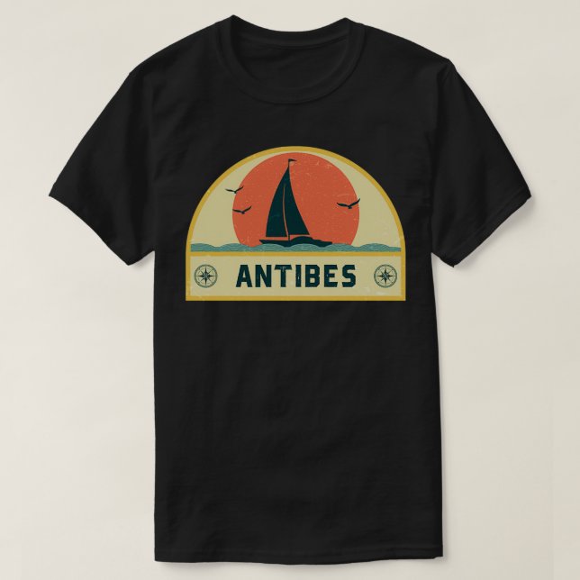 Vintage Antibes France Sailing Vacation Badge T-Shirt (Design Front)