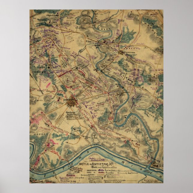 Vintage Antietam Battlefield Map (1862) Poster (Front)