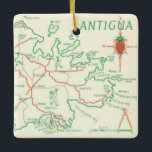 Vintage Antigua Island Map Ceramic Ornament<br><div class="desc">Very simple,  well marked old map postcard of the island of Anitgua.</div>
