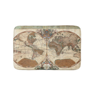 vintage antique 1691 Sanson map of the world Bath Mat