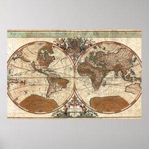 vintage antique 1691 Sanson map of the world Poster