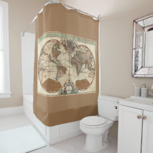 vintage antique 1691 Sanson map of the world Shower Curtain