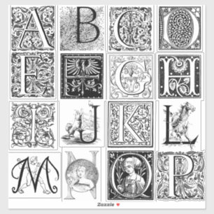 Vintage Antique Alphabet Etching Illustrative Type