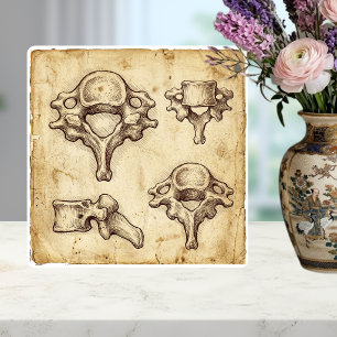 Vintage Antique Anatomical Vertebrae Illustration Tile